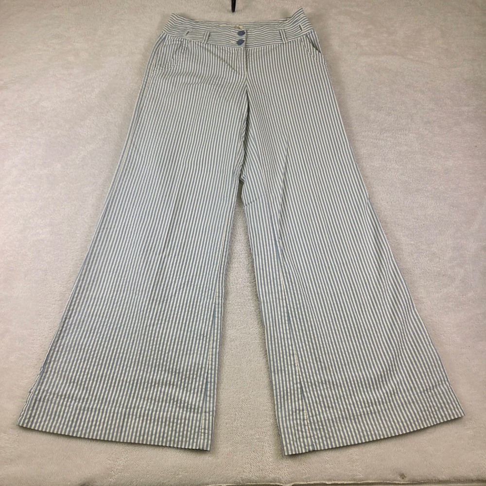 London Jean Bridget Fit Wide Leg Chino Pants Blue White Stripe Cotton Size 6